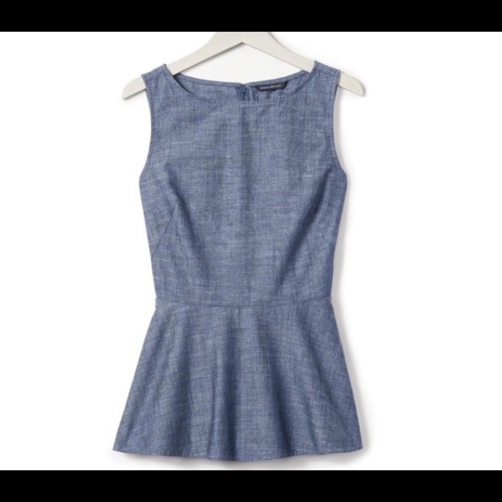 Blue chambray sleeveless peplum top, sz 6